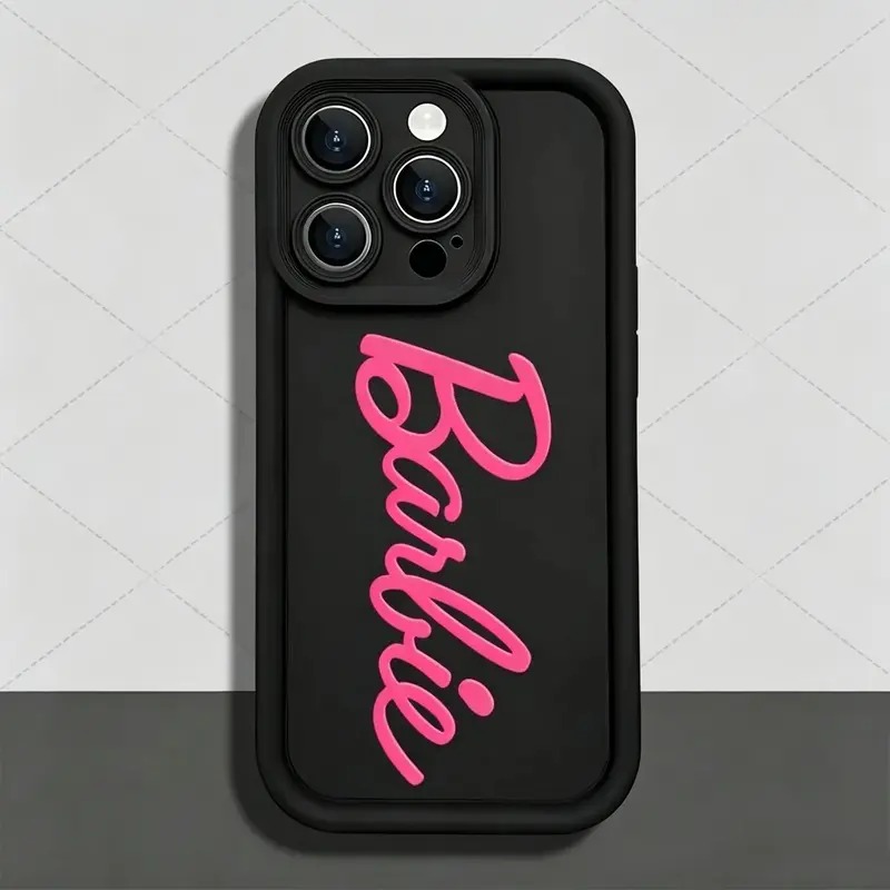 Cute Hot Pink Barbie Script Silicone Phone Case for iPhone 17 AIR 17 PRO 16 PRO 15 PRO MAX 14 PLUS 13 PRO12 11 PRO XS MAX Samsung Galaxy S25 Ultra S24 S23 S22 Plus Shockproof Protective Cover Full Protection Anti-Drop Installation