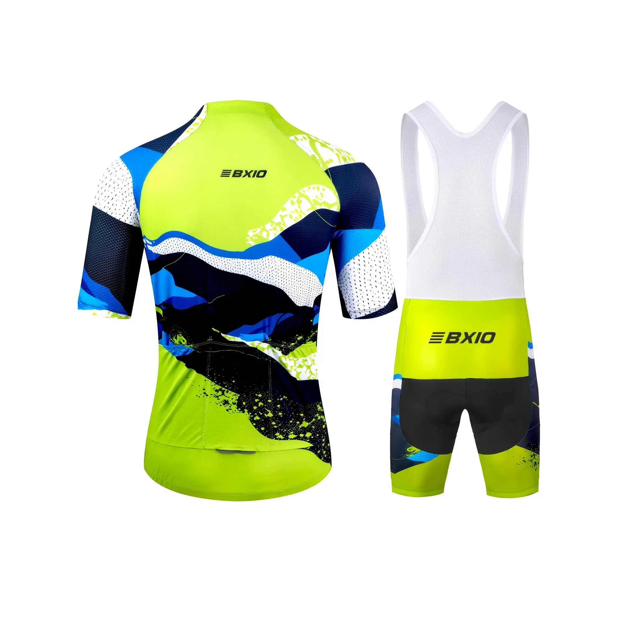 Men's Cycling Outfit with Short-Sleeve Jersey & High-Stretch Padded Shorts, Breathable Polyester Blend Activewear for Summer Road Biking, Male, Activewear Set Cycle, High-Stretch Waist, Athletic Jersey Cycle, Cropped Mesh Jersey Cycle