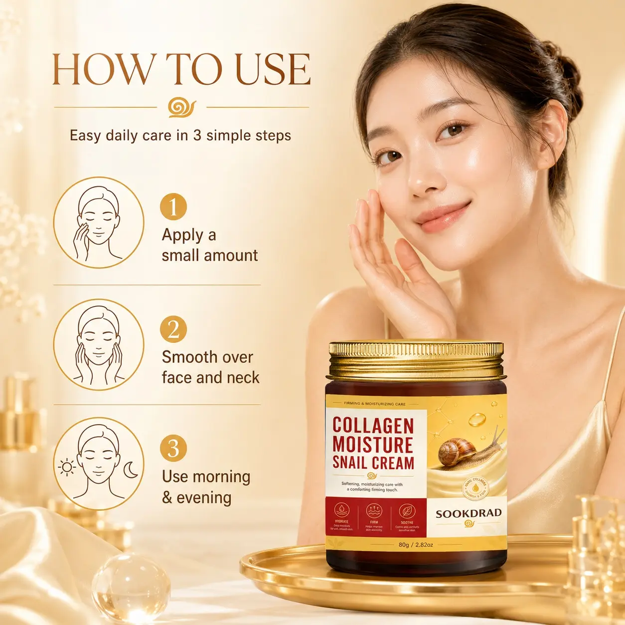 Collagen Moisture Snail Cream, Snail Collagen, Hydrate, Firm, Soothe Sensitive Skin, All Skin Types, 80g