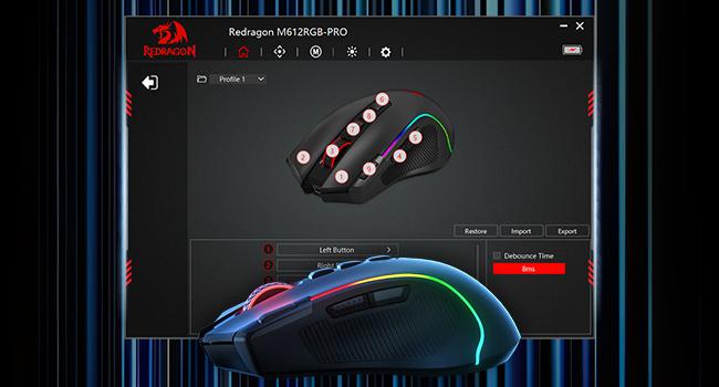 Redragon M612 PRO RGB Gaming Mouse, 8000 DPI Wired/Wireless Optical Gamer Mouse with 9 Programmable Buttons & 7 Backlit Modes, BT & 2.4G Wireless, Software Supports DIY Keybinds Rapid Fire Button