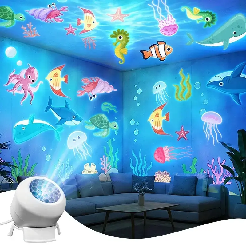 LED Starry Ocean Projector Lamp, Rotating Dynamic Night Light, USB-Powered Ambient Light for Bedroom, Game Room & Living Room, Indoor Decorative Light