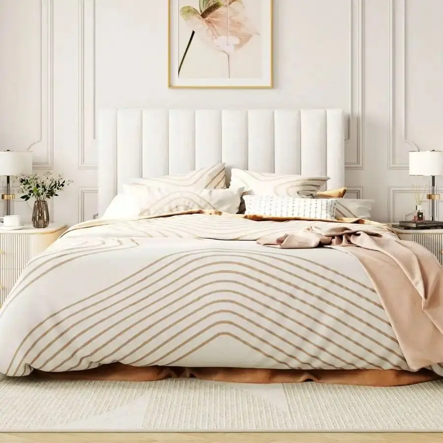 Platform   With Velvet Upholstered Plush Vertical Channel Headboard, Full/Queen/King , No Box Spring Needed, Easy Assembly, White/Black/Pink/Blue/Green *   Queen Queen     Full Full    King    canopy bed frame
