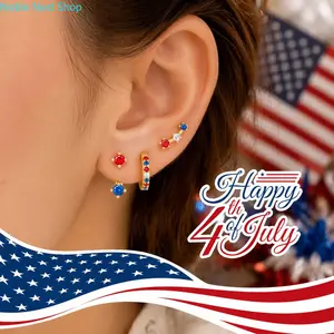 18K Gold Plated 3 Pack Stackable Earrings, Hypoallergenic Dainty Stud Huggie Hoops for Cartilage Helix, Western Piercing Jewelry for Women Daily & 4th of July Gifts