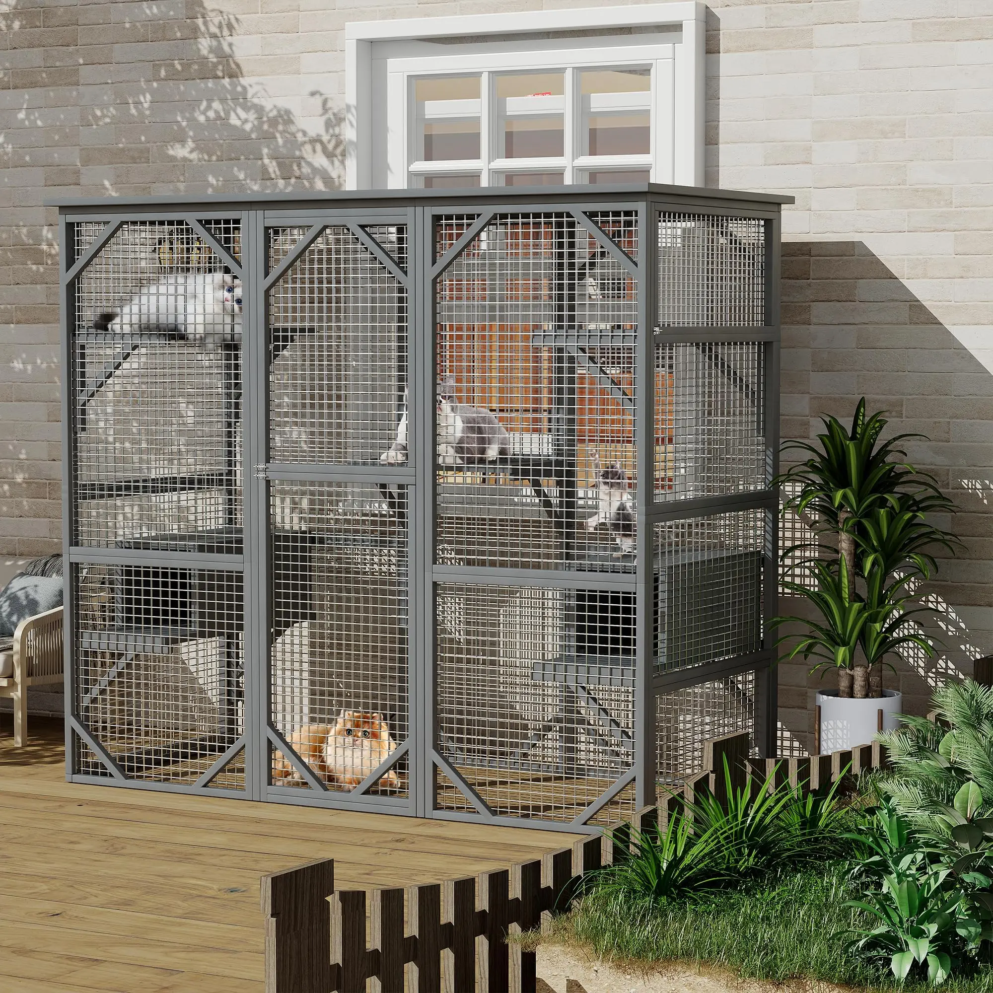 GAOMON Extra Large Outdoor Catio Window Enclosure with Walk-in Cat Cage - Spacious and Secure Outdoor Space for Cats to Enjoy Fresh Air Safely