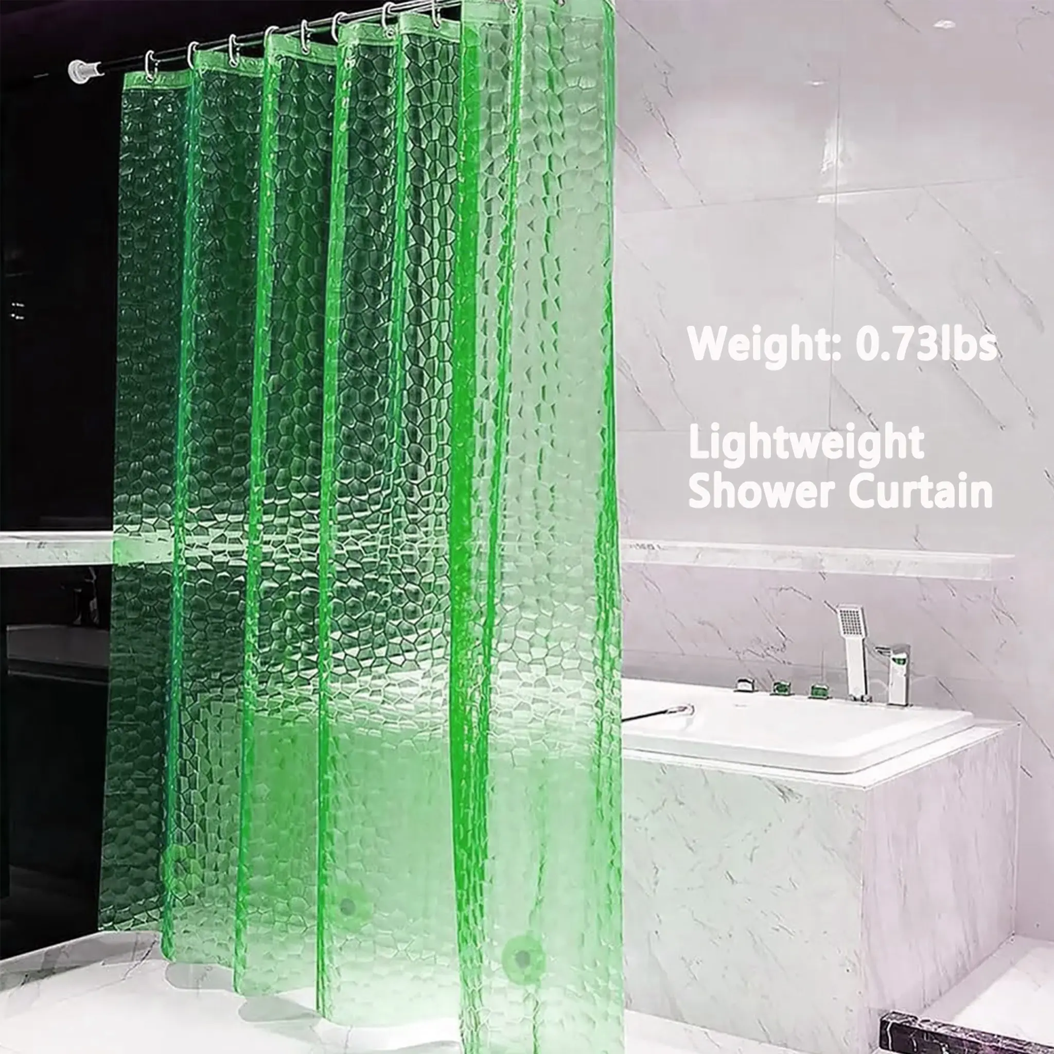 Water Cube shower curtain lining, 3D EVA lightweight shower curtain lining, simple home decoration shower curtain, door curtain, partition curtain, metal keyhole, bottom counterweight, with 12 plastic hooks. 71 * 71 inches, weighing 0.73 pounds