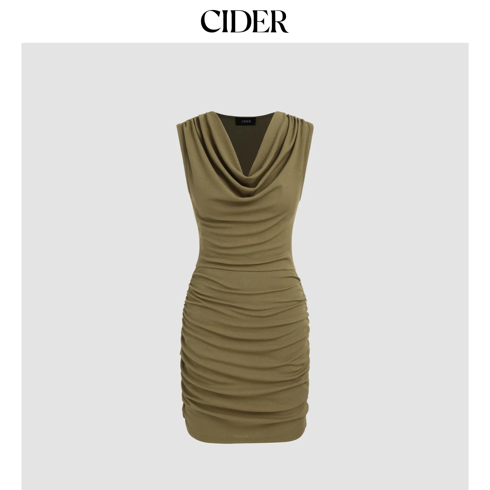 Cider [size 0-10] Cowl Neck Ruched Sleeveless Mini Dress SohoChic