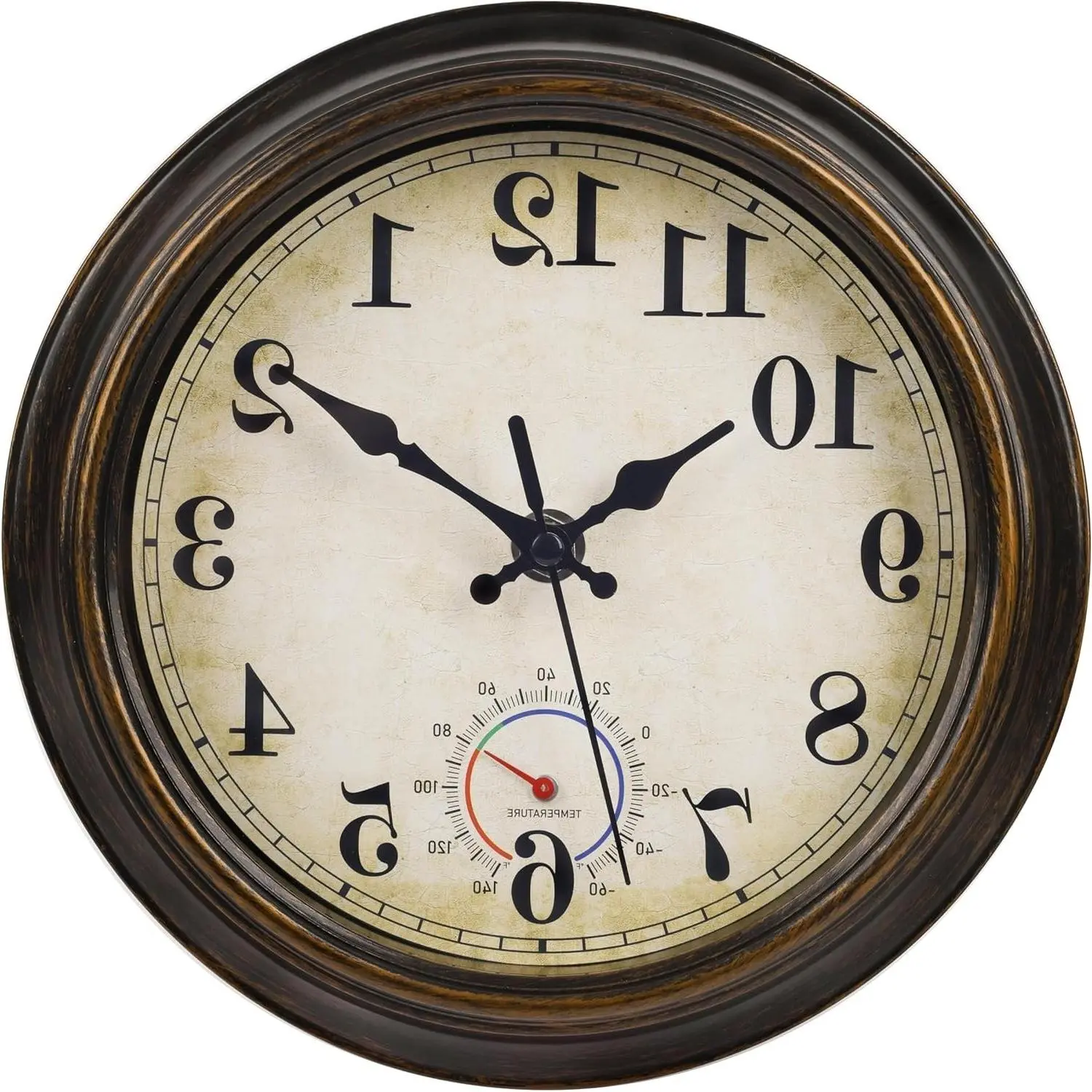 Outdoor Waterproof Clock with Thermometer Combo Vintage Rustic Wall Clock for Patio Pool Bathroom Kitchen 8 Inch BronzeGift