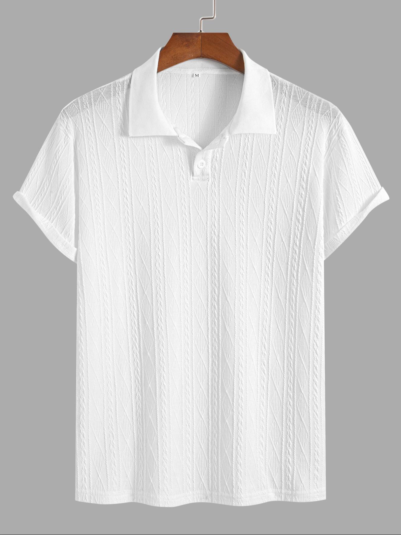 Men's Plain Textured Jacquard Knit Buttons Polo Shirt, Regular Fit Fitted Casual Short Sleeve Top for Summer, Classic Fashion Men's Clothes for Daily Wear, Menswear