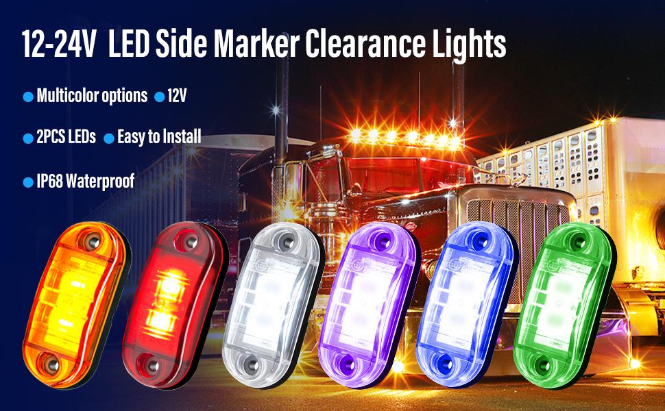 10 Pack Green DC12-24V IP68 Waterproof LED Trailer Lights Kit Front Rear LED Side Marker Clearance Indicators Light for RV Camper Truck Van Caravan Boat