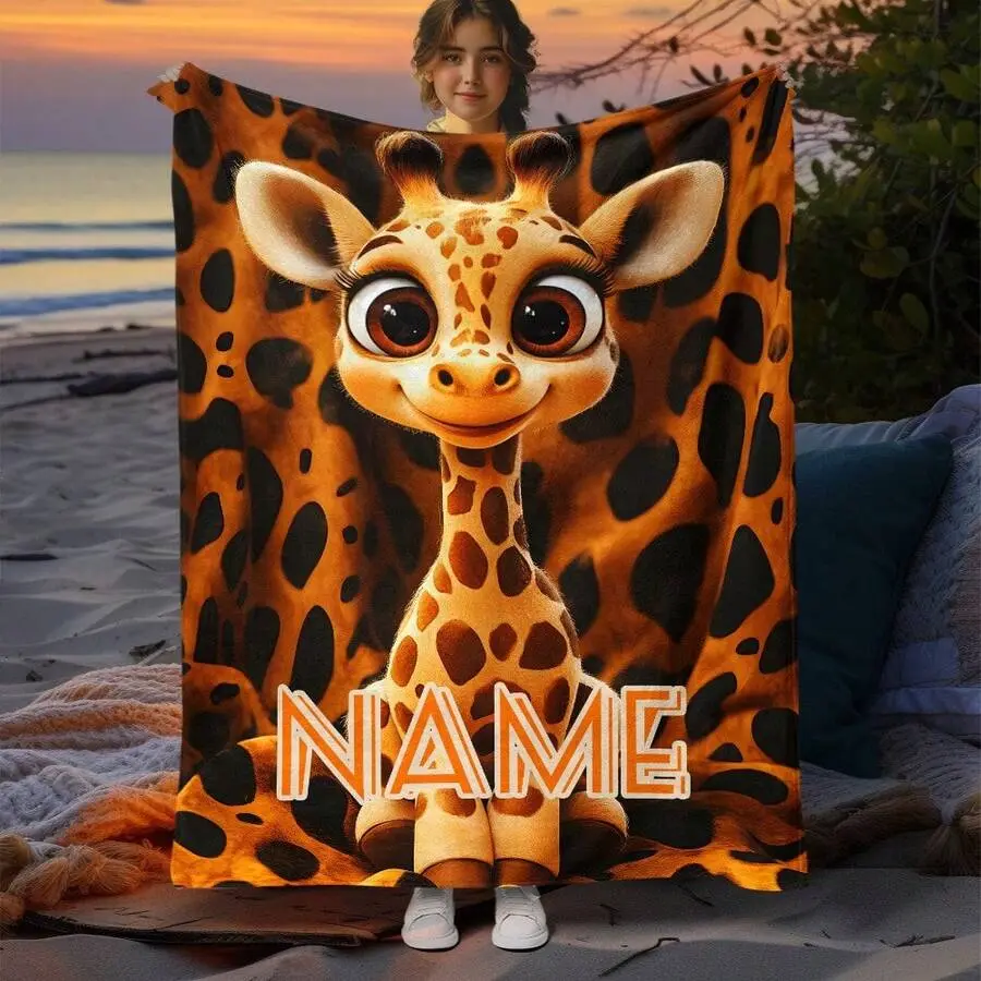 Personalized Giraffe Throw Blanket - Customized Animal Themed Gifts, Wrinkle Resistant Flannel, Soft Cozy, Multi-Size, Custom Name Design, Toddler Gift, Safari Nursery Decor (Personalized Blankets)