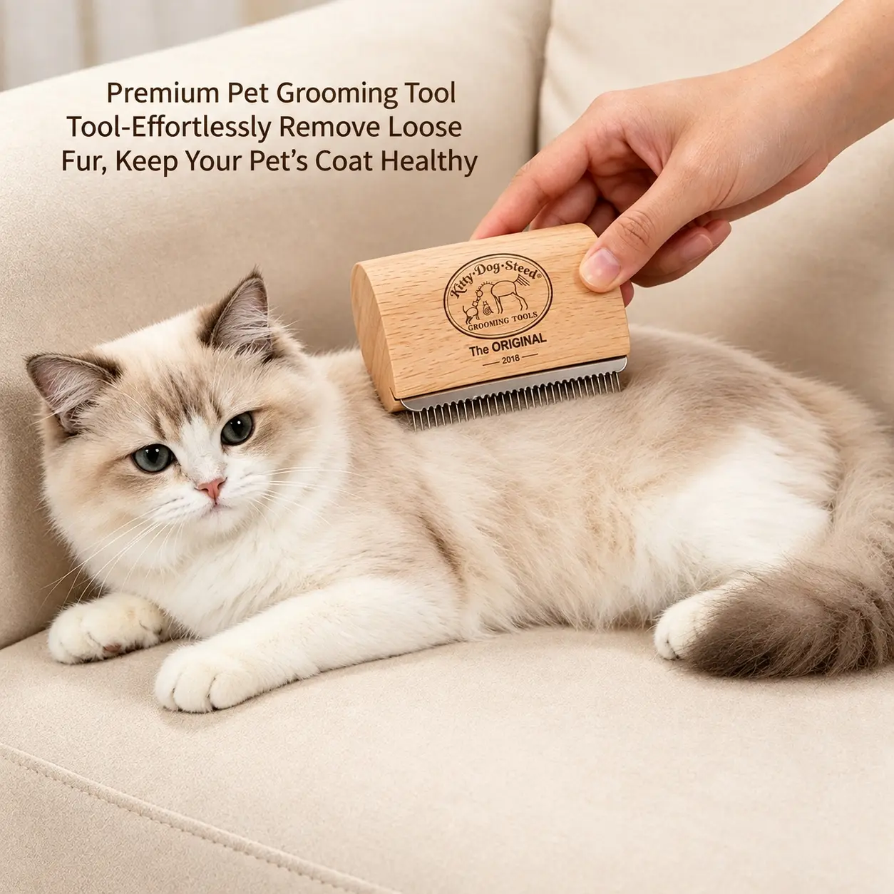 Dog Grooming Deshedding Comb, Pet Deshedding Tool, Natural Wood Color Pet Comb Deshedding Brush, Household Deshedding Brush, Cleaning Tool for Cats and Dogs, Portable Painless Remover for Short and Long Hair, Fur and Dirt, Grooming Supplies