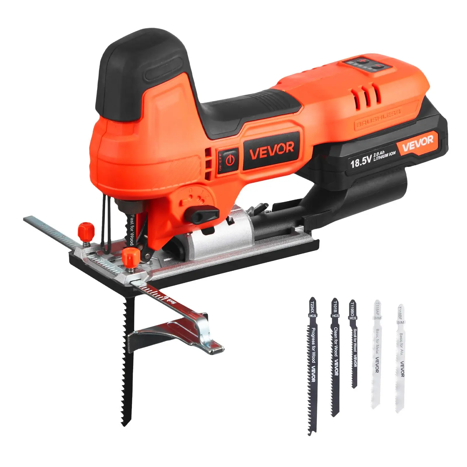 Cordless Jig Saw, 20 V Brushless Motor, 3500 SPM Blade Speed, Cordless Jigsaw with 6 pcs Blades, LED Light, 6 Variable Speed, 0- 45 Bevel Cuts, 4 Orbital Settings for Straight/Circle Cutting