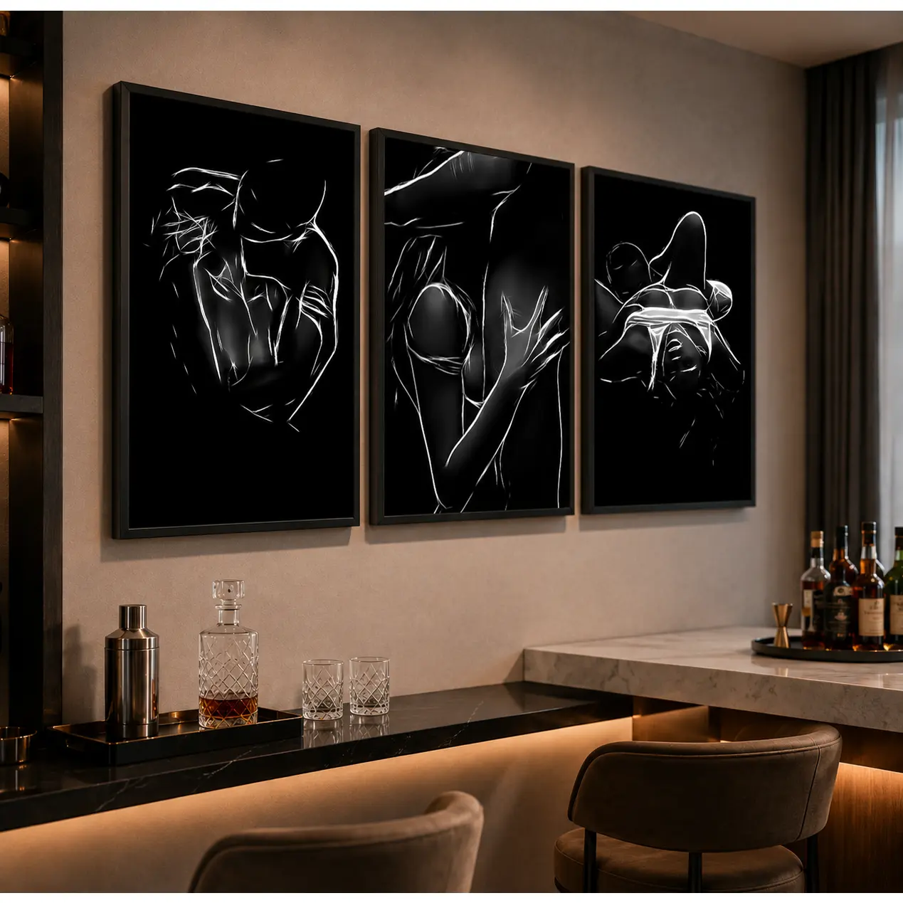 3-Piece Framed Canvas, Abstract Body Art Poster, Abstract Design, Romantic Decor, Printed Canvas, Bedroom Decor, Modern Home Decor, Living Room and Hallway Wall Decor, HD Print, Waterproof Artwork, Wall Art Decoration