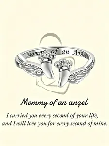 Adjustable Angel Wings Baby Foot Ring for Women, Miscarriage Memorial Jewelry Gift, Elegant Open Band Design, Perfect for Remembrance