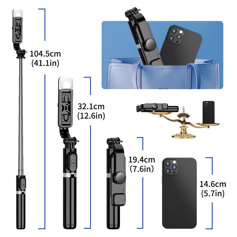 Portable Phone Selfie Stick Tripod with Fill Light for Summer, Adjustable LED Beauty Selfie Light Tripod with LED Light, Wireless Extended Phone Stand, Tripod Stabilizer
