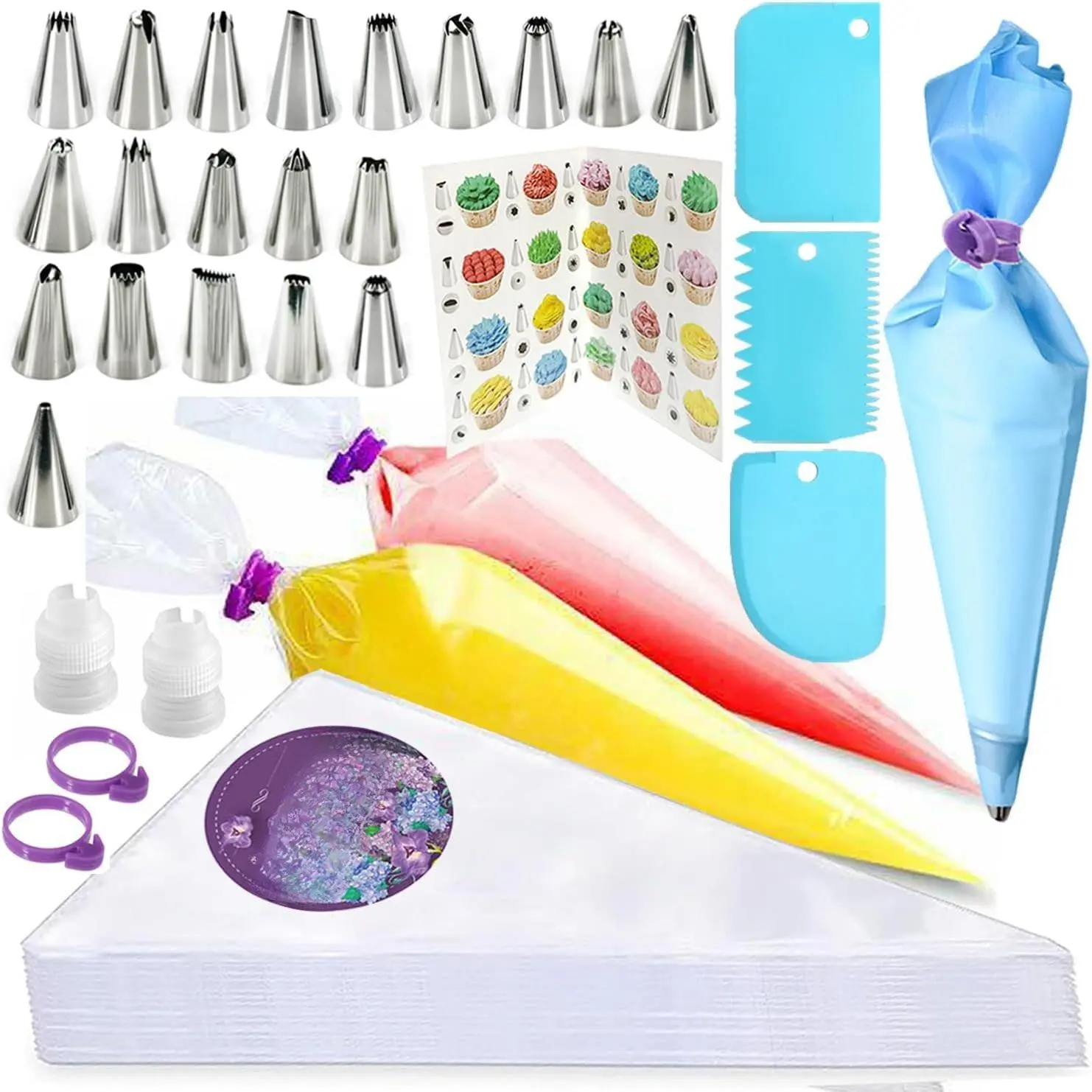 Piping Bags and Tips Set, 100 count 12 Inch Disposable Pastry Bags with Tips Cupcake Frosting Piping Kit Cookie Decorating Supplies, Royal Icing Bags and Tips Set for Cake Decorating Baking Tools
