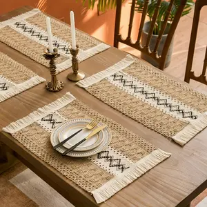 4/6pcs Boho Placemats, Macrame Burlap Table Decor And Farmhouse Style Placemats, Nordic Style Table Decoration Mat, Coffee Table Mat, Household Bowl Plate Mat, Home Decoration