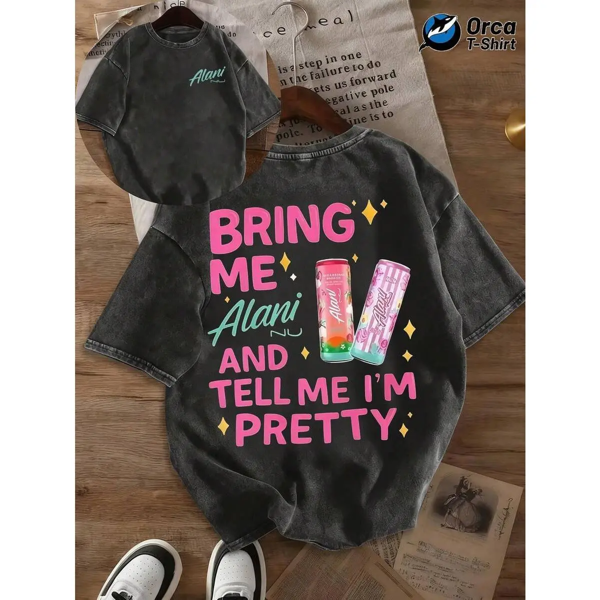 Printed-Shirt With Bring Me Alani And Tell Me I'Pretty Crew Neck, Short Sleeve, Double-Sided, Washed, Suitable Holidays, Going Out, Home, Outdoors, GiftsMinimalist Style  Sweatshirt