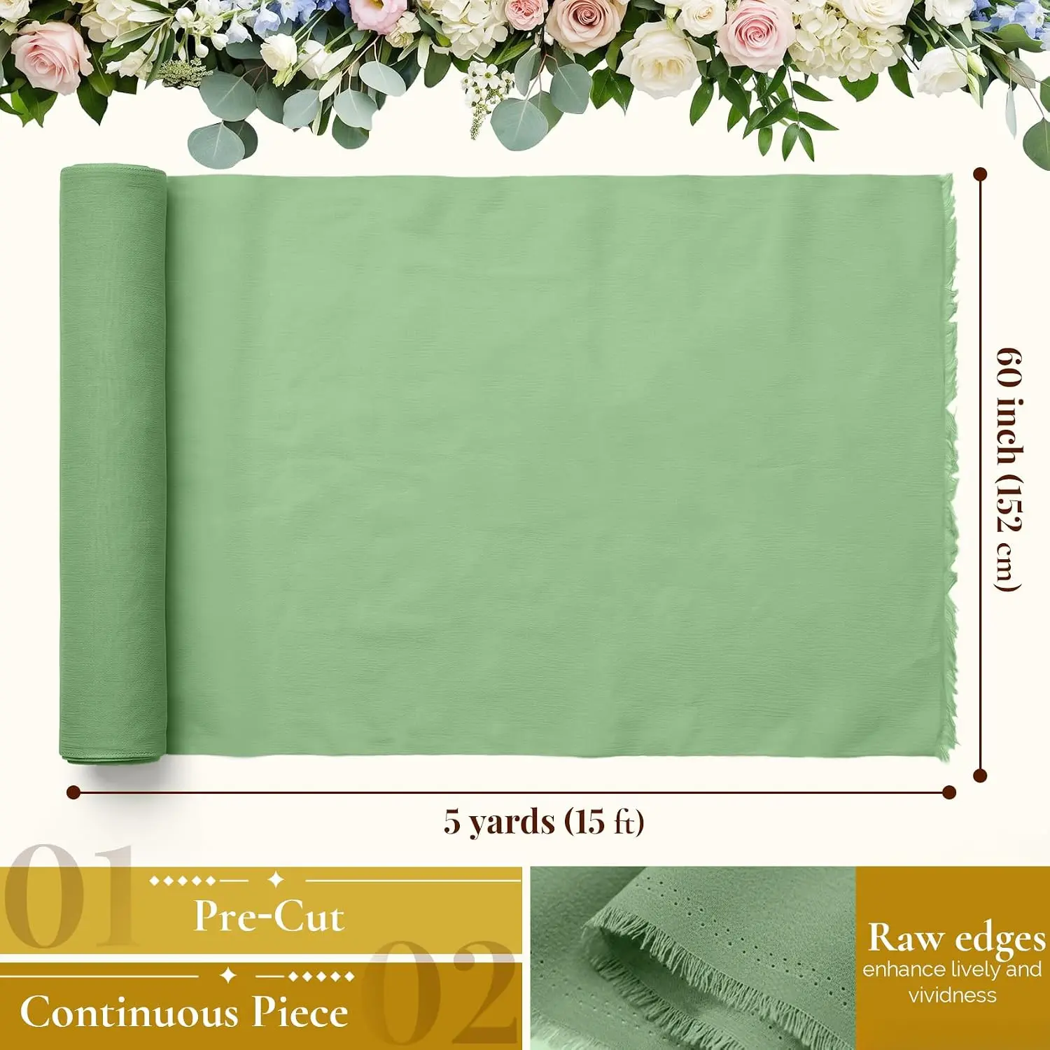 Hunter Green Soft Sheer Decorative Fabric Roll - 60in x 5yd/15ft Large DIY Sewing Supply for Wedding Arch Draping, Party Background Cloth