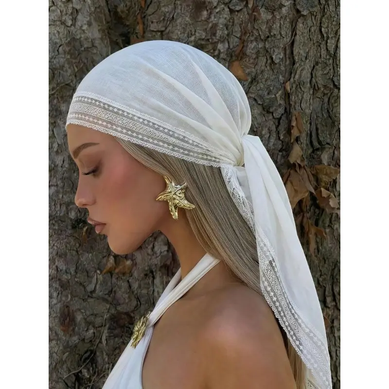 Solid Color Square Headscarf with Decorative Detailing - Multifunctional Fashion Hair Accessory, Neck Wrap & Summer Cover Up, Decorative Scarf, Square Head Scarves, Shawl Cover Ups, Fashion Headscarf