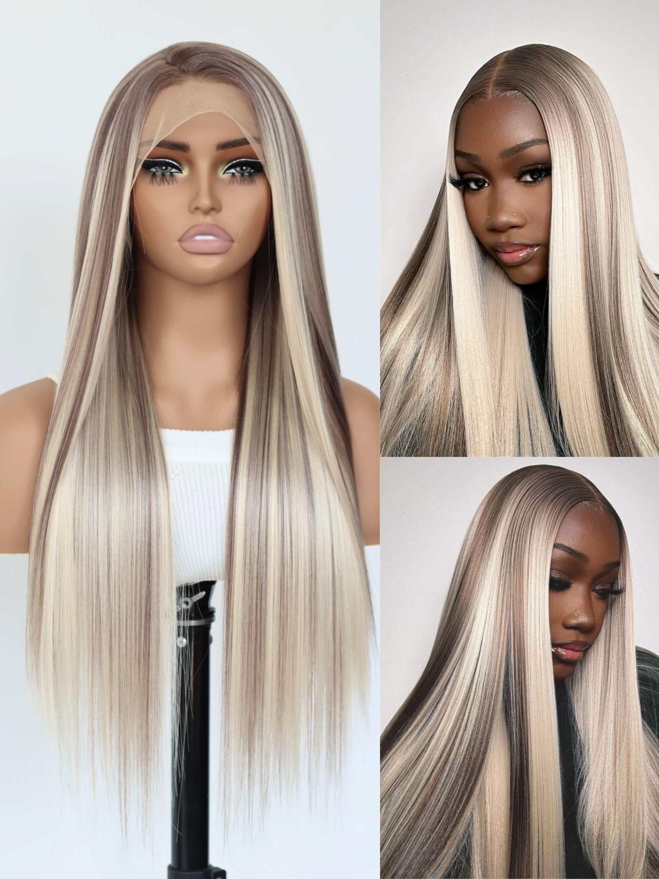 Long Straight Wigs for Women, Gorgeous Fashion Fluffy Wigs without Bangs, Synthetic Hair Wig, Synthetic Lace Front Wigs for Party, Daily Use, Glueless Frontal Wig