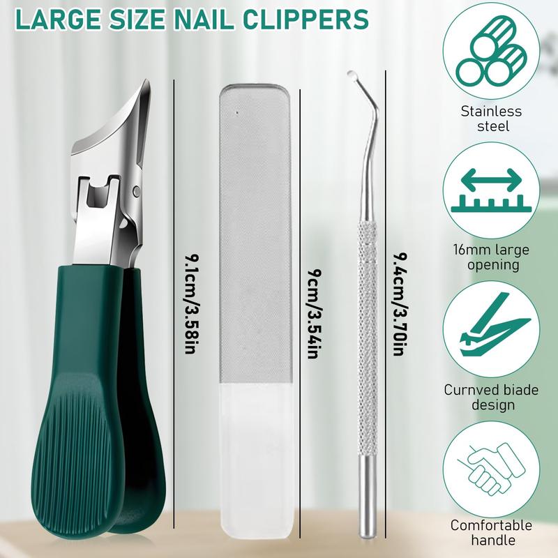 Nail Clipper Set, 3pcs/set Professional Wide Jaw Opening Anti-splash Nail Clipper & Nail File & Nail Pusher, Nail Trimmer, Nail Care, Nail File Kit Manicure & Pedicure Tool, Nail Supplies, Fingernail Cutter, Nail Art