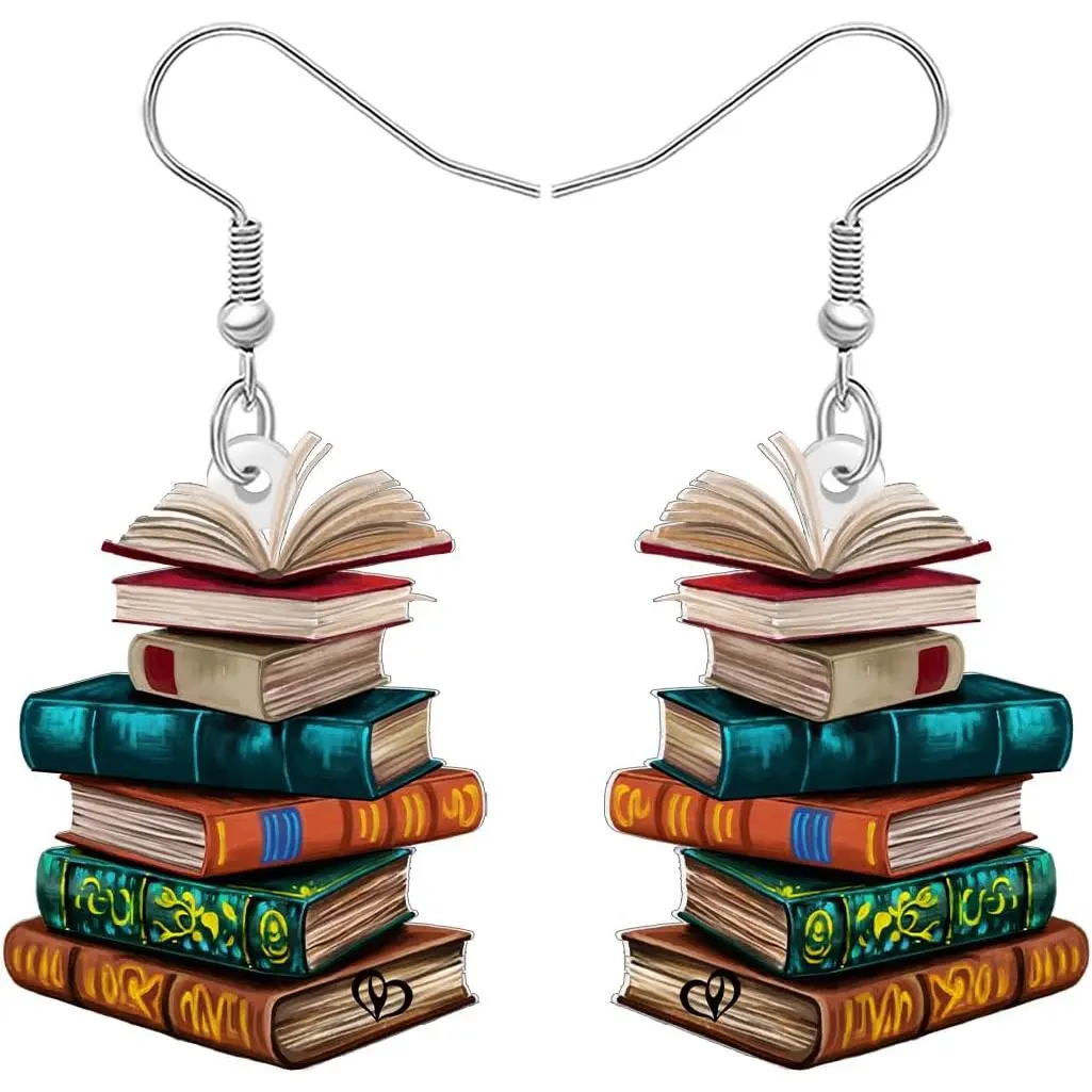 Funny Book Earrings Dangle Bookshelves   to School Gifts for Teachers Women