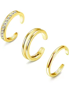 3 Pcs 14K Gold Filled Toe Rings Adjustable Open Toe Rings Cubic Zirconia Band Toe Ring Set Summer Beach Foot Jewelry Set