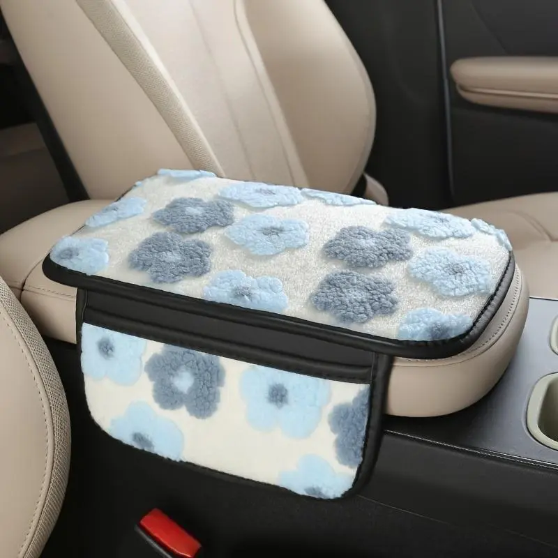 Cute Floral Plush Car Armrest Pad, Center Console Cover with Storage Pocket for Women, Universal Fit Winter Auto Interior Decor, Accessories For Car, Ditsy Floral, Car Armrest Cushion, Armrest Cover For Car