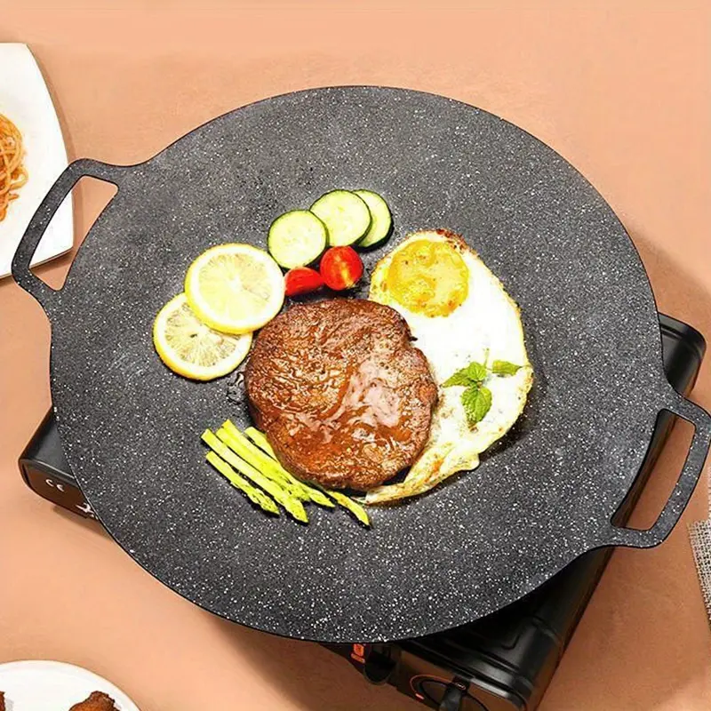 4-Piece Round Nonstick Griddle Pan Set, Maifan Stone Coated BBQ Grill Plate with Dual Handles, Induction Compatible Cookware for Home Kitchen and Camping