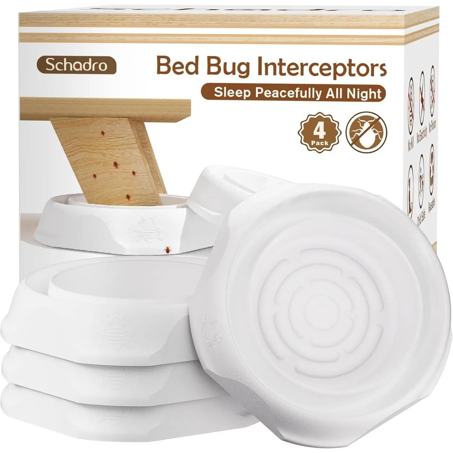 Bed Bug Interceptors, 4 Pack Bed Bug Traps, Insect Detector for Bed, Sofa & All Furniture, 24/7 Monitor, 360° Protection for Your Family's Peaceful Sleep, White