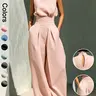 Elegant Chic Monochrome Two-Piece Set for Women, Simple Style Minimalist High-Neck Sleeveless Top and Wide Leg Trouser Pants Womenswear Clothes, Outfits Set, Outfit Sets Women