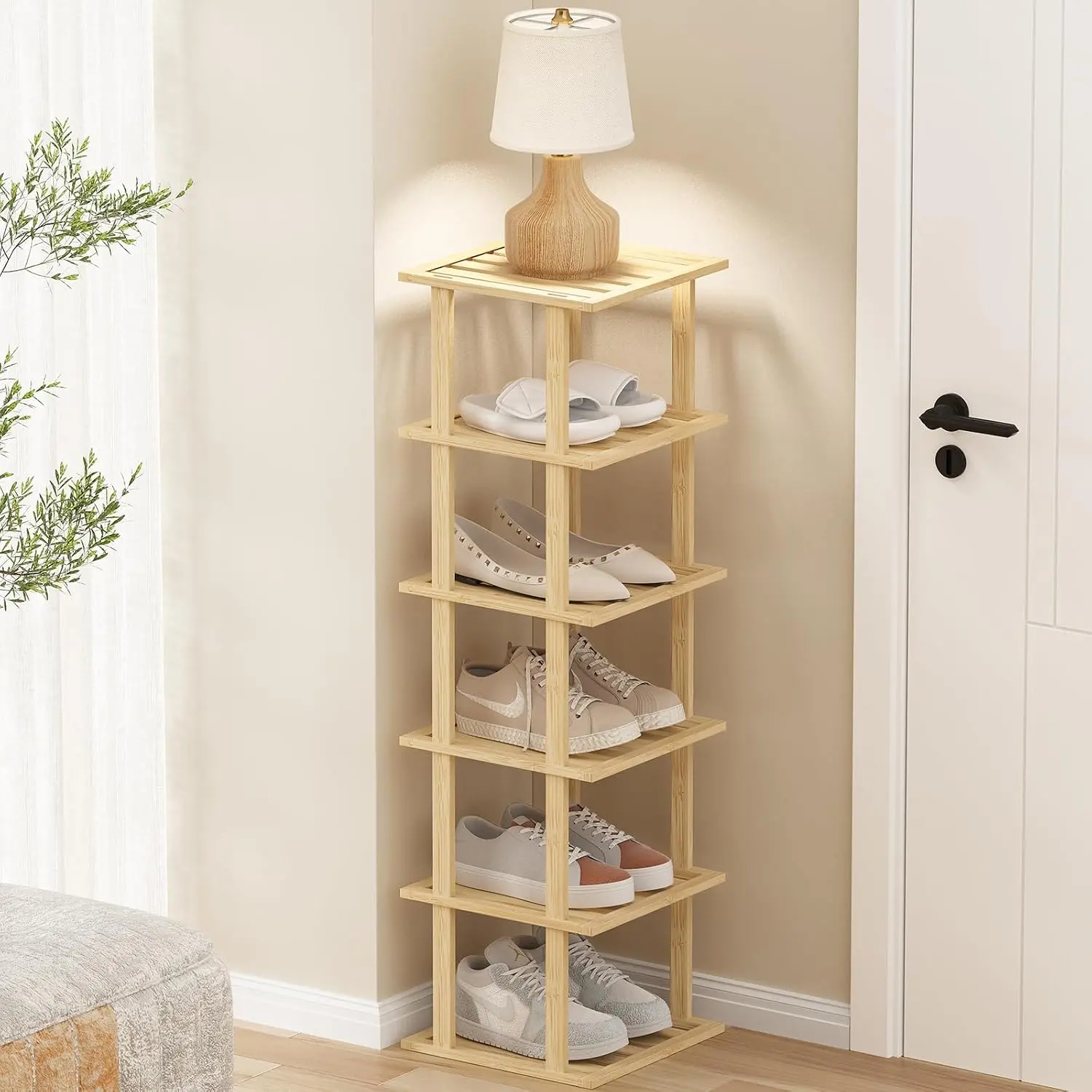 Modern Synthetic 6-Tier Vertical Skinny Shoe Rack, Space-Saving Storage Shelf for Front Door Entrance, Closet, 6 Tier Rack