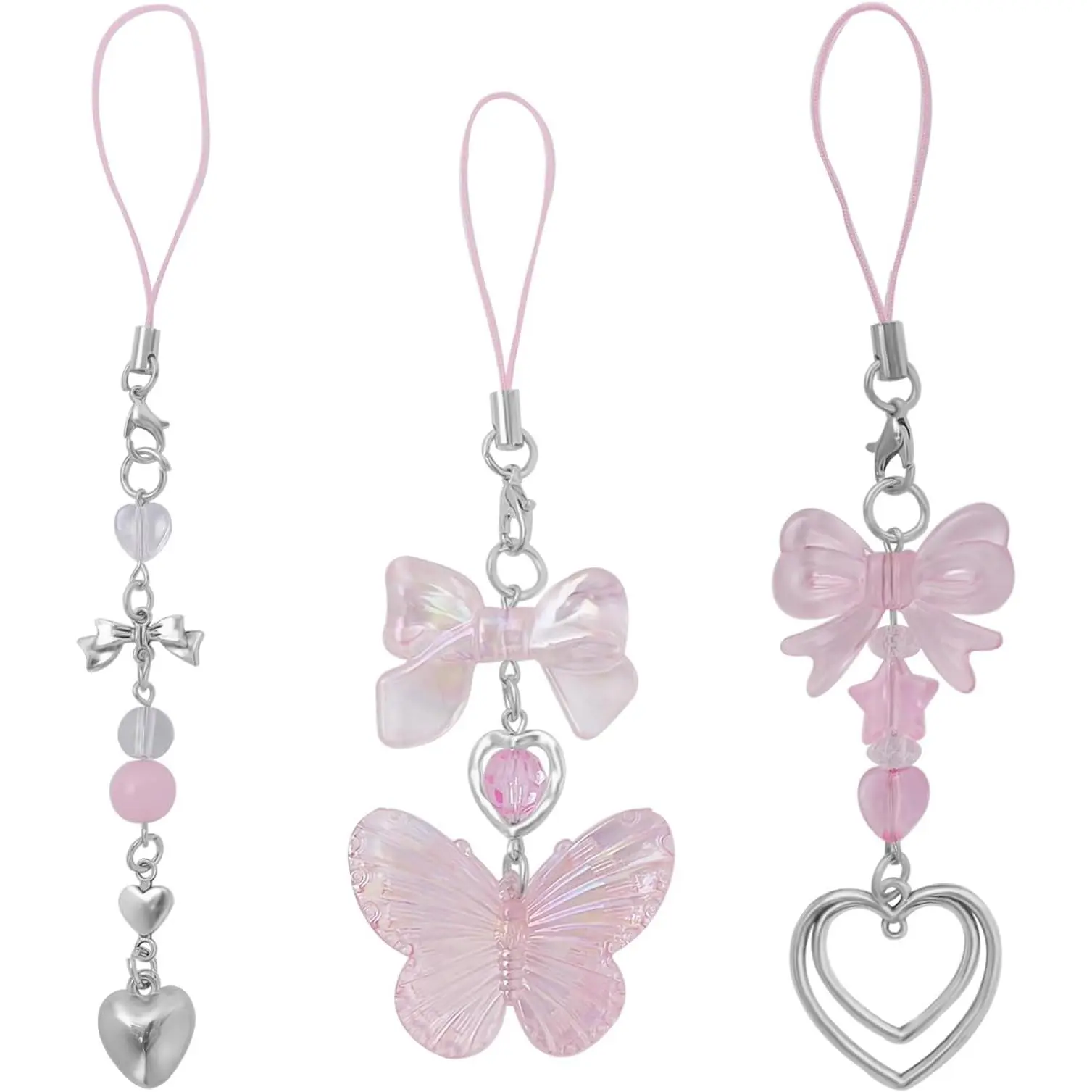 3x Pink Butterfly Heart
