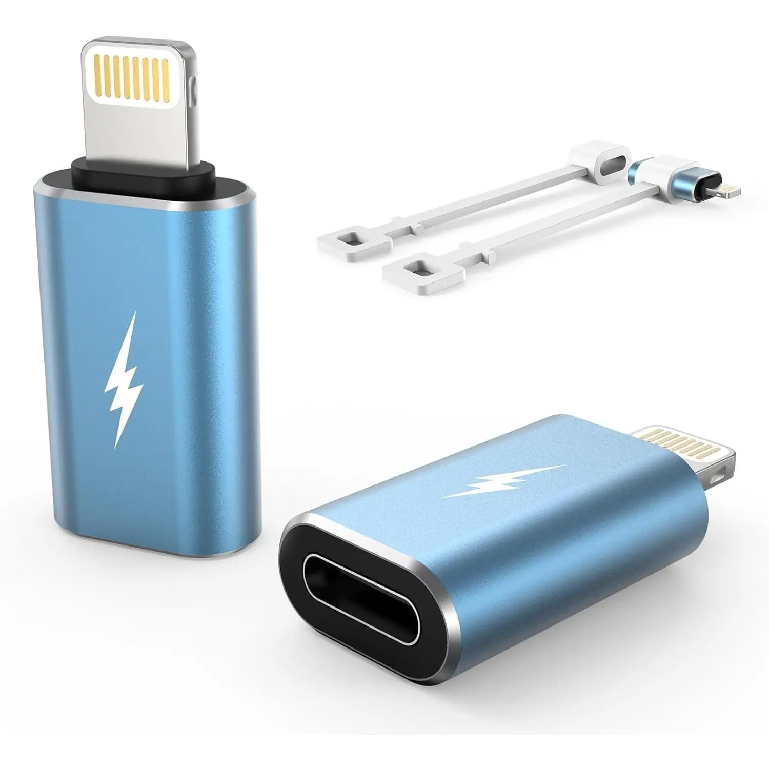 USB-C to Lightning Adapter Kit (3-Pack, Blue) – 2.2A Charging & Data Transfer, Universal Compatible Adapters for iPhone Users (14,13,12,11,Xs,SE) & Lightning Port Devices (iPad,iPod,AirPods), USB-C Plug, Anti-Lost, Not for Audio Headphones/OTG Android, Us