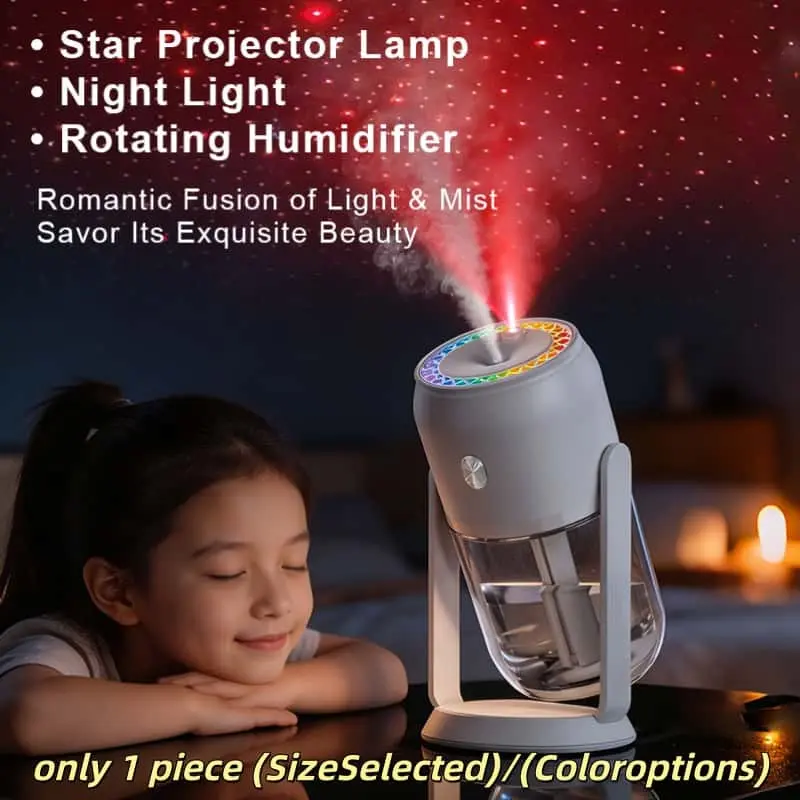 Rotatable Star Projector Cool Mist Humidifier, RGB Gradient Night Light, 2 Spray Modes, Ultra Quiet, Portable Mini Humidifier