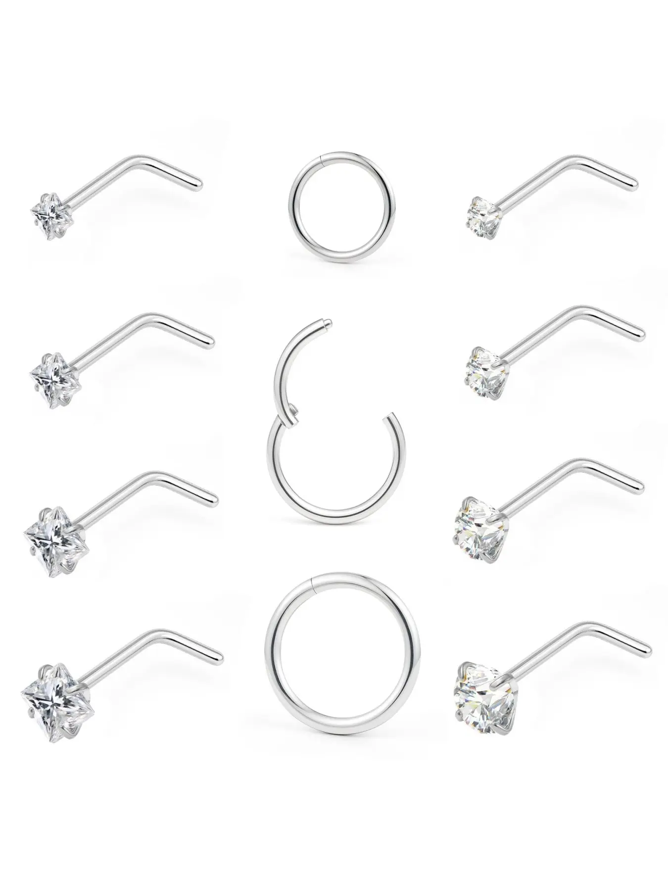 20g Nose Rings Studs and 18g Nose Rings Hoops for Women Men: Hypoallergenic Surgical Stainless Steel Threadless Corkscrew/L Shape/Straight Nose Studs Round Square Simulated Diamond CZ 1.5/2/2.5/3mm Nose Bone Studs Hinged Clicker Segment Nose Hoops Septum
