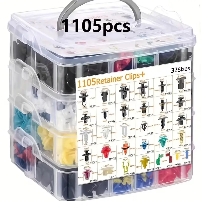 1105 Piece Car Fastener Clip Set, 4 Layer Plastic Clips, Durable PP Material, Universal Car Body Parts, Bumper Edge Fixing Tool