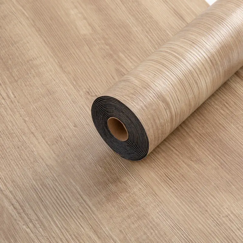 3 Meter Wood Grain Texture Waterproof Vinyl Flooring Roll, Peel and Stick Self-adhesive PVC Wall & Floor Plank Stickers Natural Wood Finish, DIY Peel and Stick Flooring, Removable No Residue Moisture-Resistant Home Decor Kitchen Bathroom Lino Cover Roll