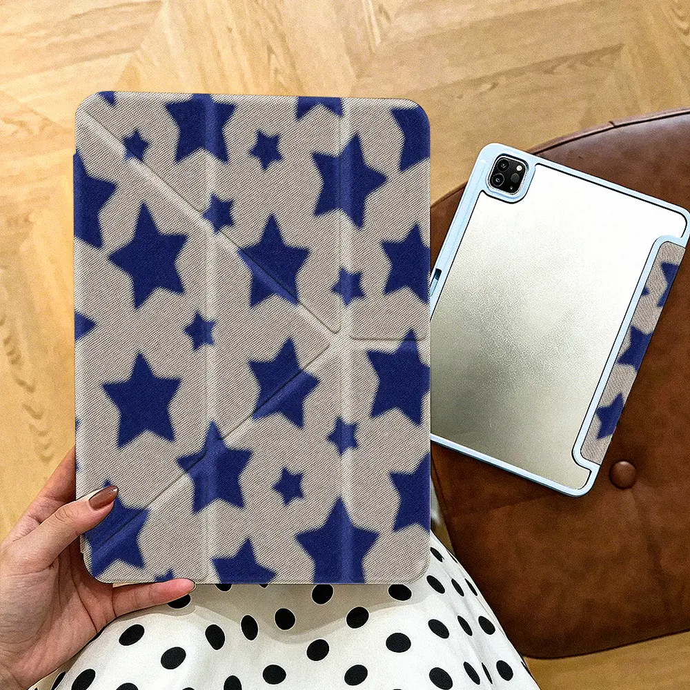 Navy Blue Star Pattern iPad Case， Minimalist Modern Style， iPad Case for iPad Pro 13 M4 2024 iPad Air6 M2 2024 iPad Pro 12.9 2022 iPad Pro 11 2022 iPad Air5 2022 iPad Mini6 2021， Daily Gift