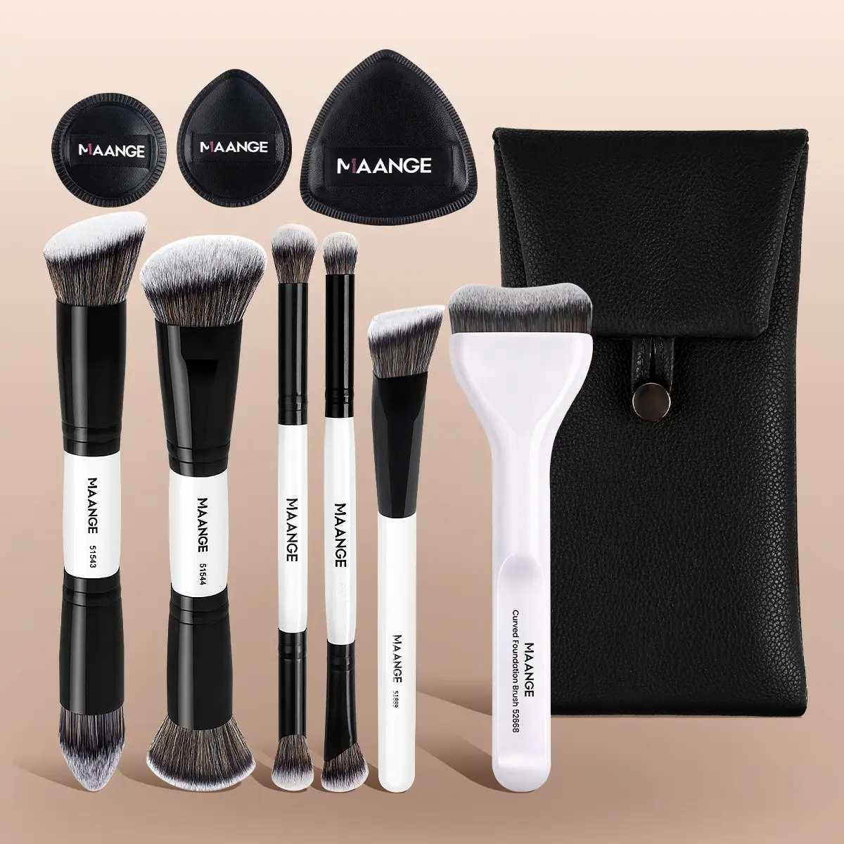 Maange 6-Piece Makeup Brush Set with 3 Puff Cushions and 1 Storage Bag, Essential Beauty Tools for Professional & Home Use