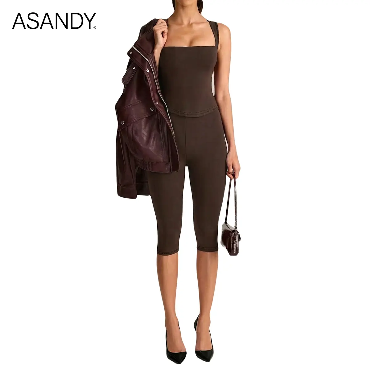 ASANDY 2 Piece Outfits for Women Square Neck Tank Top and Capri Leggings Set Gym Matching Shorts Outfits Stretchy Activewear Clothes