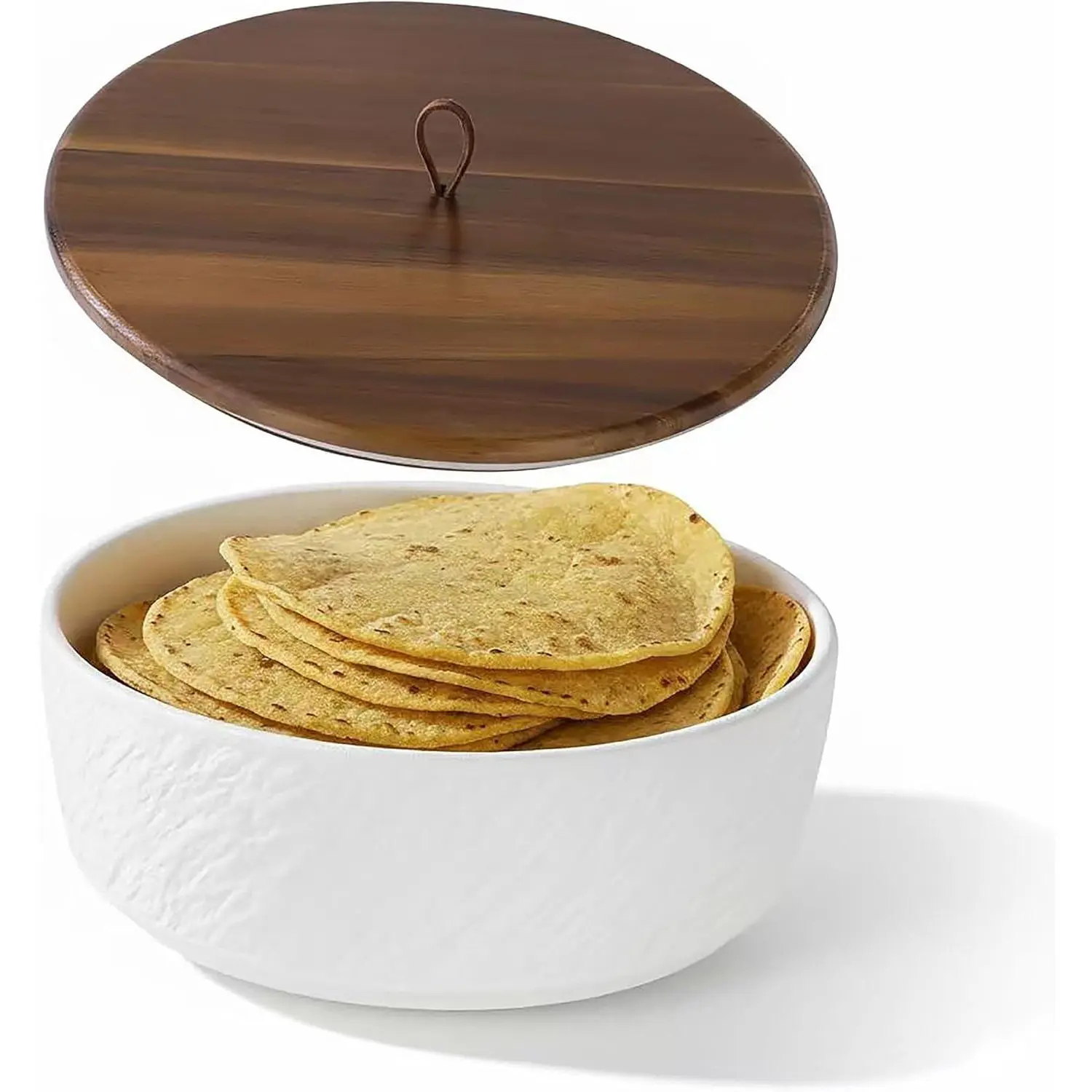 Ceramic Tortilla Warmer with Wooden Lid & Silicone Seal – 8 Inch Insulated Tortillero, Microwave & Oven Safe, Keeps Tortillas, Pancakes & Roti Warm and Soft for Mexican Dinners & Parties