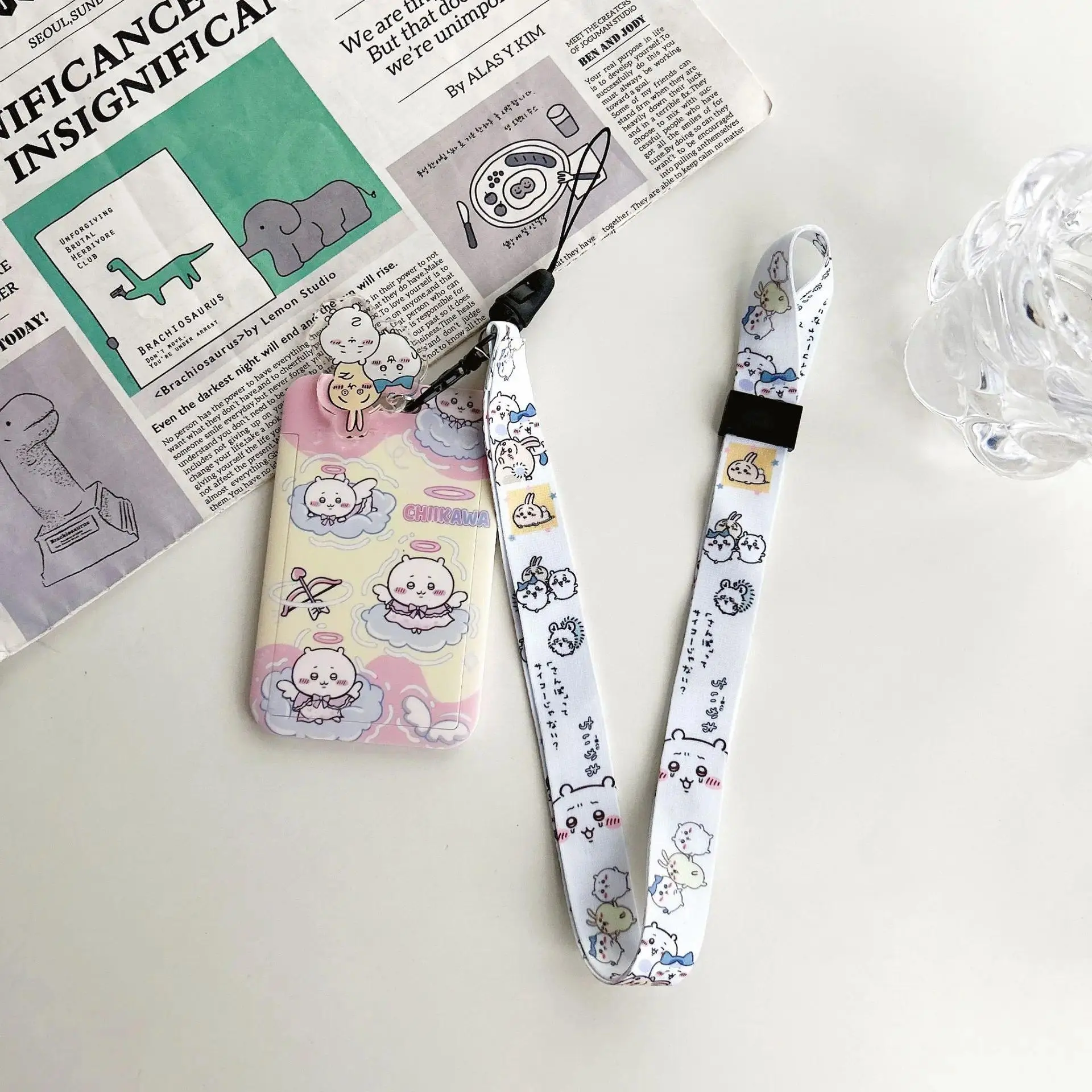 Chiikawa Card Holder with Lanyard Cute Anime ID Badge Holder for Student Bus Card Work ID Kawaii Phone Keychain