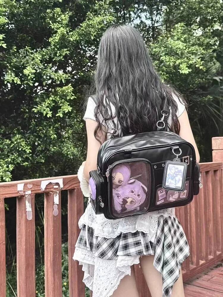 Y2K New Cute Ita Bag Concert Large Capacity Backpack Lolita Girl Transparent Shoulder Bag DIY Badge Display Casual Crossbody Bag