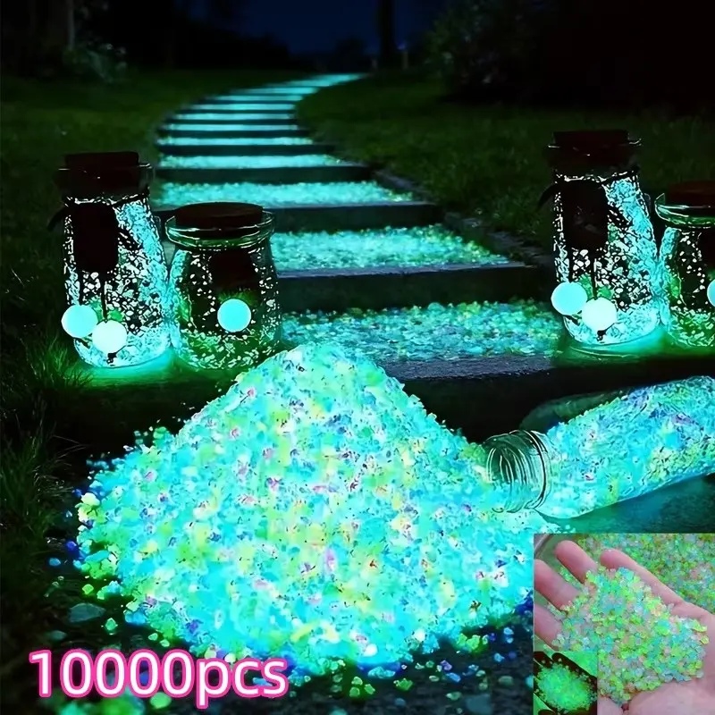 10000pcs/bag， Weighing 0.55 pounds, the garden pebble indoor and outdoor decorative luminous stone is suitable for flower pot decoration, bonsai decoration, and Halloween decoration. It is made of resin material with a size of 0.1-0.2 inches. After being