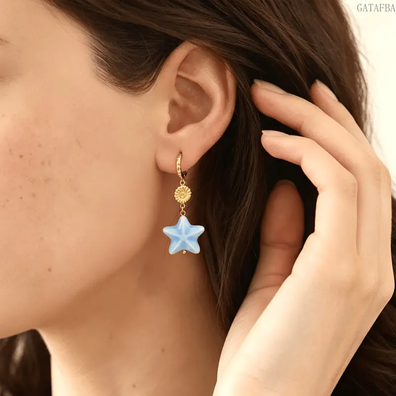 A Pair of Stylish Blue Starfish Earrings Made of Stainless Steel, Ideal for Holiday Parties and Thoughtful Gifts for Women