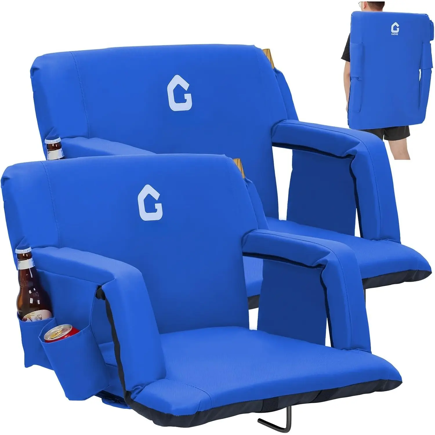 Stadium Seats with Back Support and Padded Cushion - 24" Extra Wide Bleacher Chair with Anti-Slip Mat - Reclining Stadium Football Seats - 6 Adjustable Angle, Large Pockets, Cup Holders