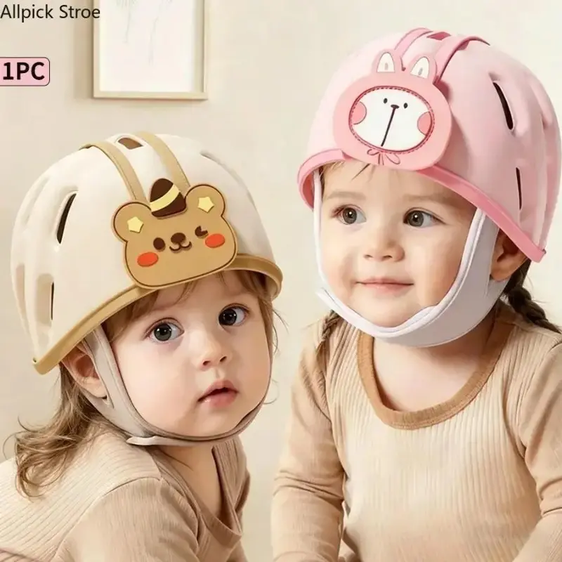 Baby Anti-Fall Safety Helmet with Padding - Cute Cartoon Characters, Breathable, Lightweight, Shock-Absorbing for 0-3 Years Crawling & Learning to Walk, Newborn, Infant Hat