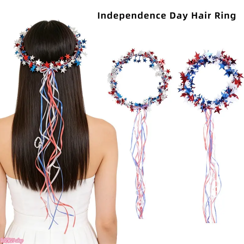 250th USA Independence Day Patriotic Star Headband, Red White Blue Tassel Streamer Hair Accessory, Elastic Festive Headwear, Cute Parade Dress-up Decor for Fourth of July Barbecues, Holiday Parades and Family Celebration Photo Shoots